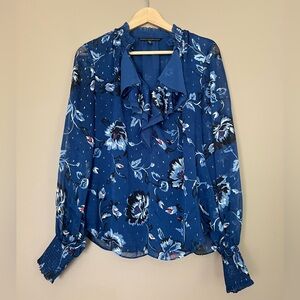 {White House Black Market} Floral Chiffon Long Sleeve Blouse - Womens 8